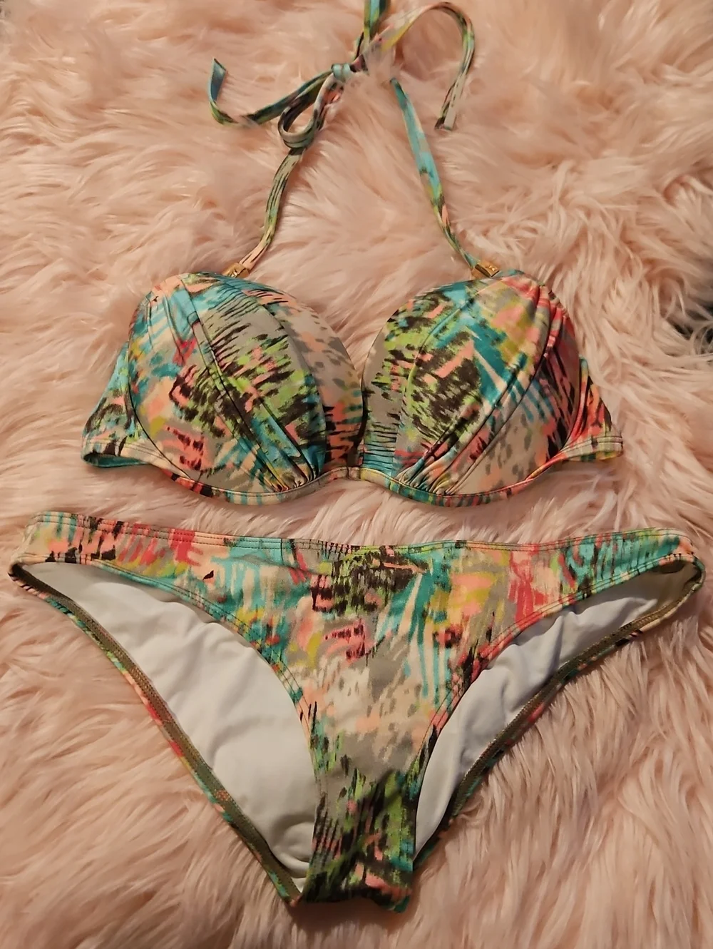 Vs Vintage 2012 Tropical Abstract Tease Halter Cheeky  Bikini